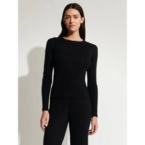 Skin Rayne Long Sleeve Ribbed Pima Cotton Tee Black Size Small Shirt